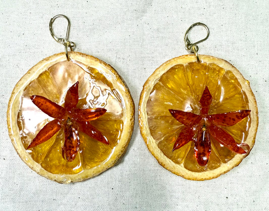 Botanical Statement Earrings – Orange & Orchid